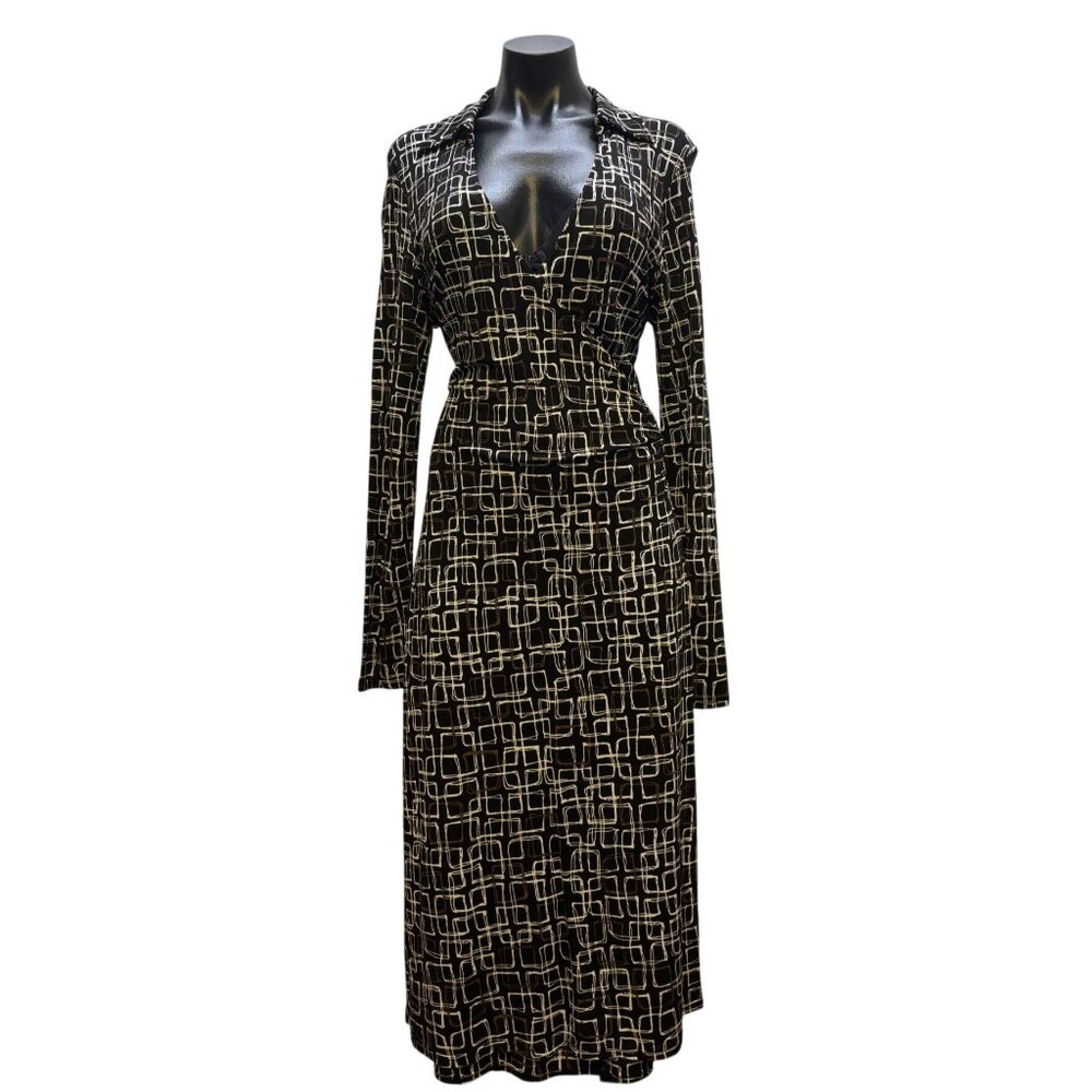 NWT Talbots Geometric Print Dress Black/White/Brown 10